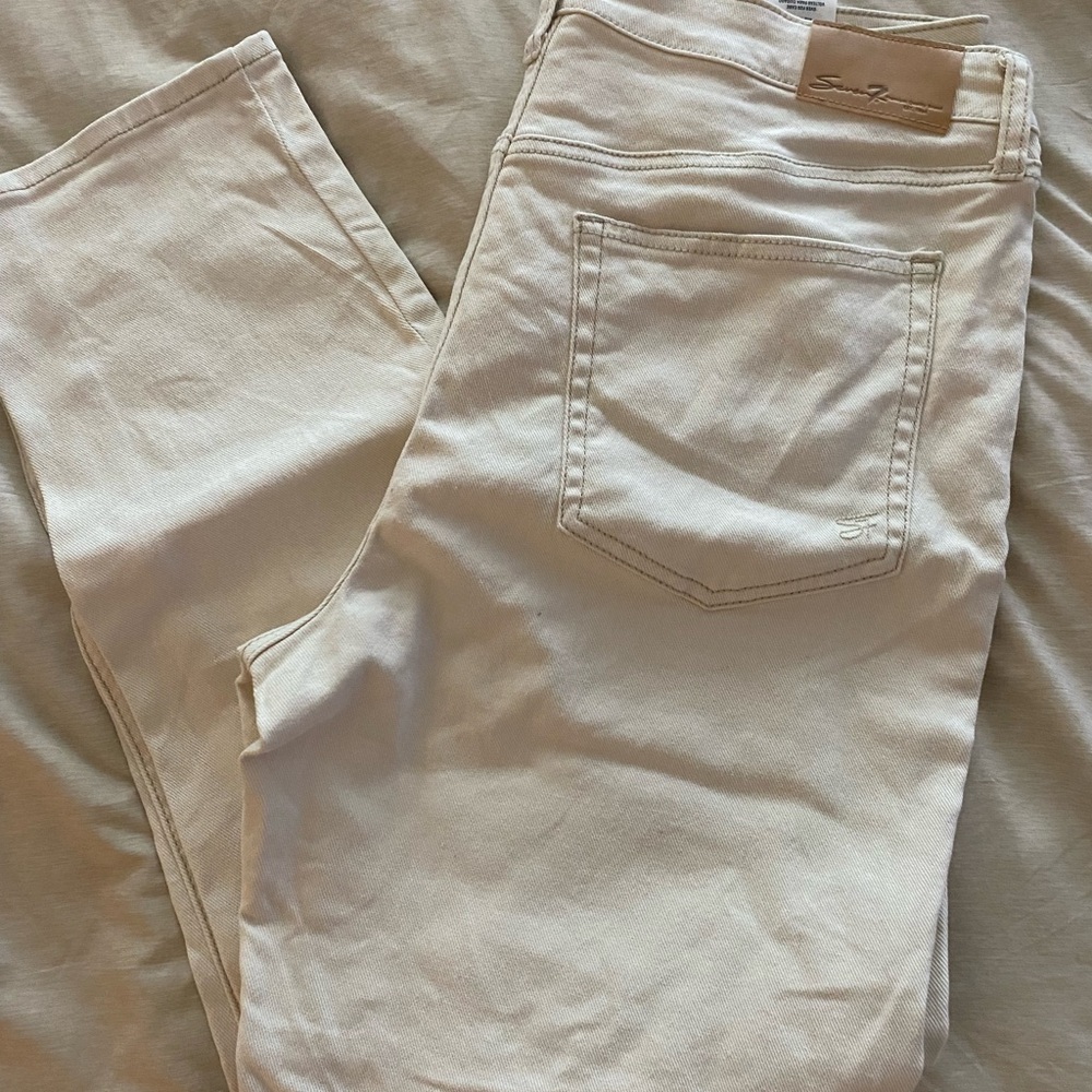 Seven7 Women's Cream Straight Leg Jeans